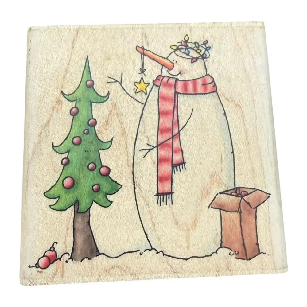 Whipper Snapper Designs Trim The Tree Snowman MZ101 Rubber Stamp